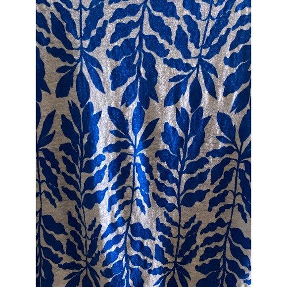 Rachel Zoe Blue White Linen Leaf Print Top Short Sleeve Blouse Women's M - Picture 2 of 9